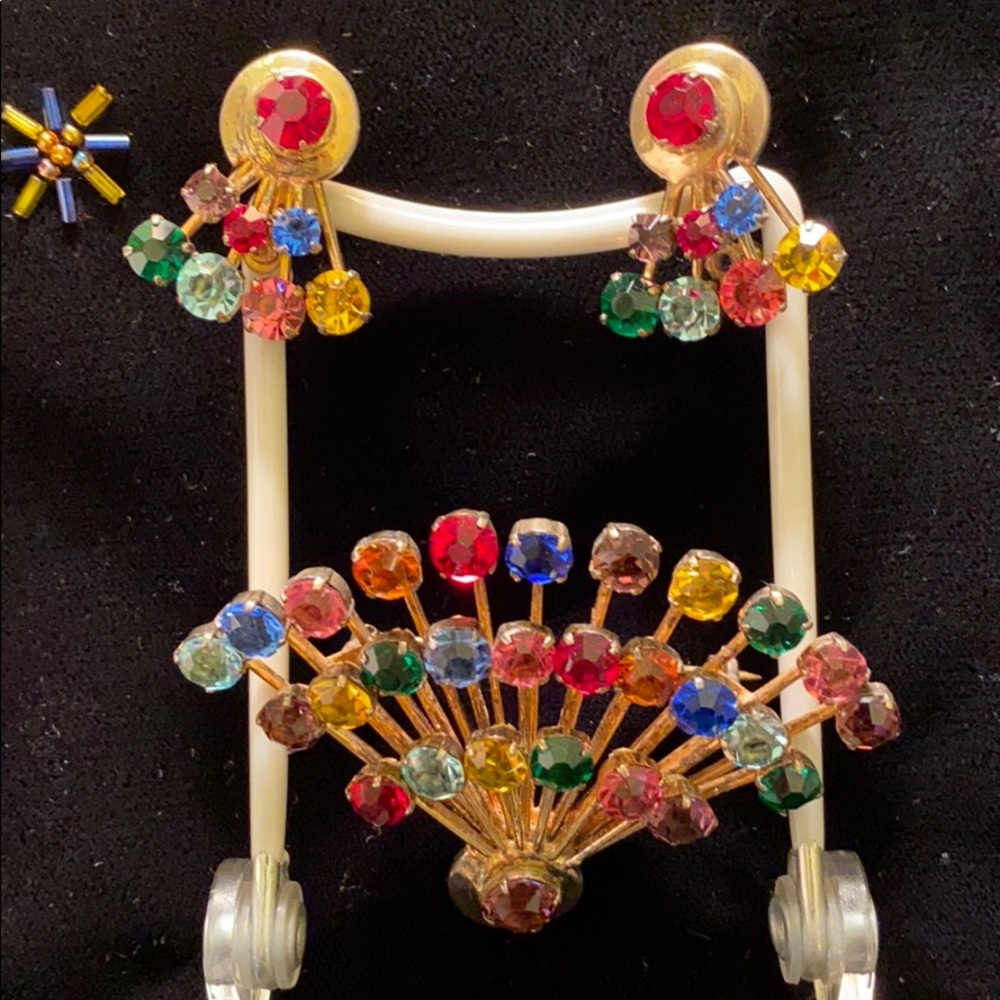 Sterling Silver w/vermeil rhinestone brooch and earring set